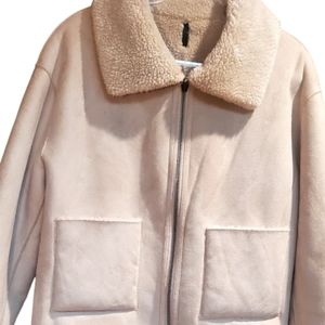 DKNY Reversible Faux Fur/Suede Shearling Jacket Cream size XL
